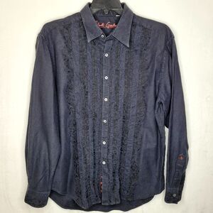 Robert Graham Embroidered Black Button Down Shirt Size XL